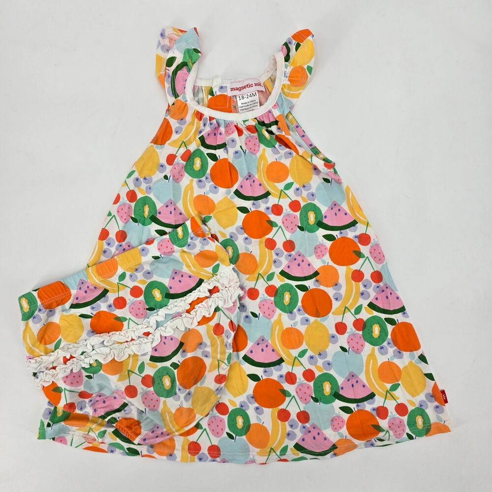 Magnetic Me Retro Mod Fruit Print Flutter Sleeve Dress and Bloomer Set